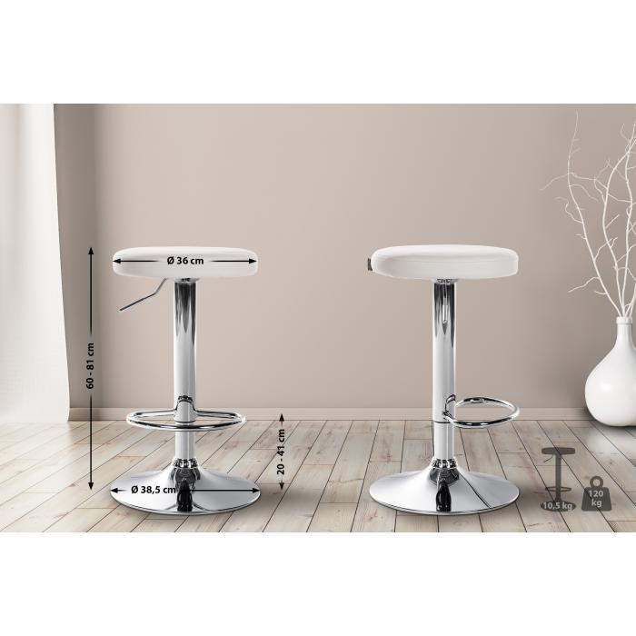 2er Set Barhocker HLO-CP290 Kunstleder chrom ~ weiß