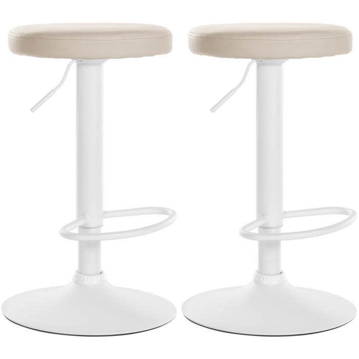 2er Set Barhocker HLO-CP290 Kunstleder weiß ~ creme
