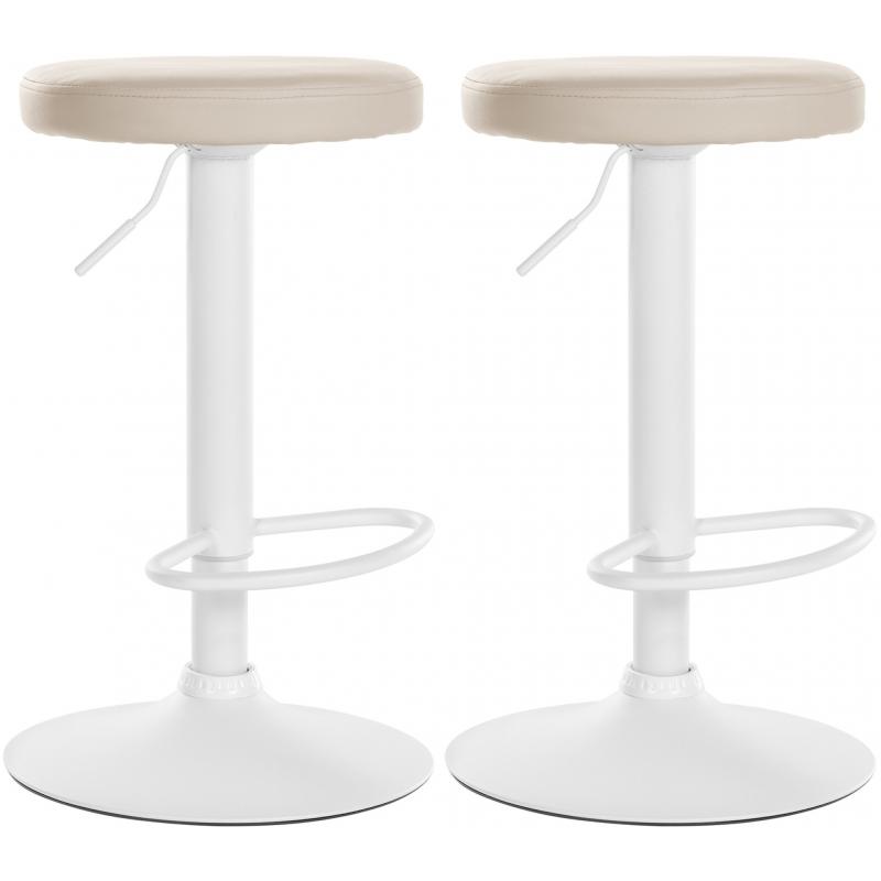 2er Set Barhocker HLO-CP290 Kunstleder weiß ~ creme