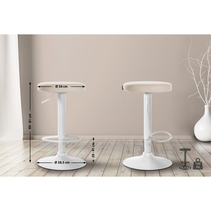2er Set Barhocker HLO-CP290 Kunstleder weiß ~ creme