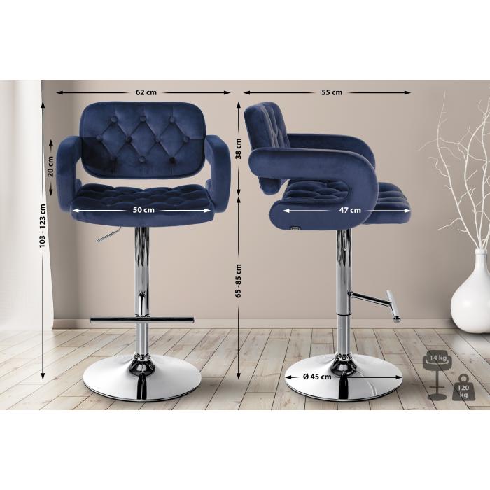 Barhocker HLO-CP314 Samt chrom ~ blau
