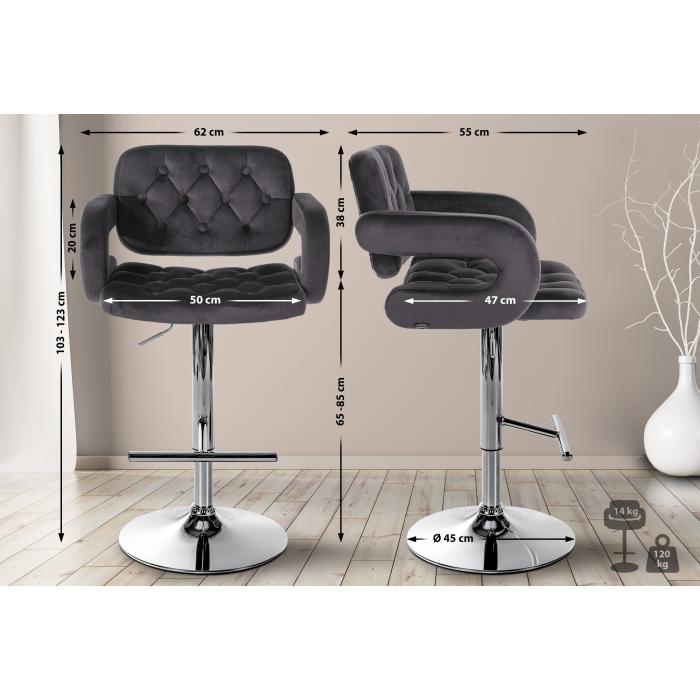 Barhocker HLO-CP314 Samt chrom ~ dunkelgrau