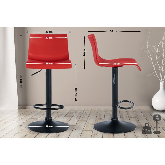 2er Set Barhocker HLO-CP239 Kunststoff ~ rot