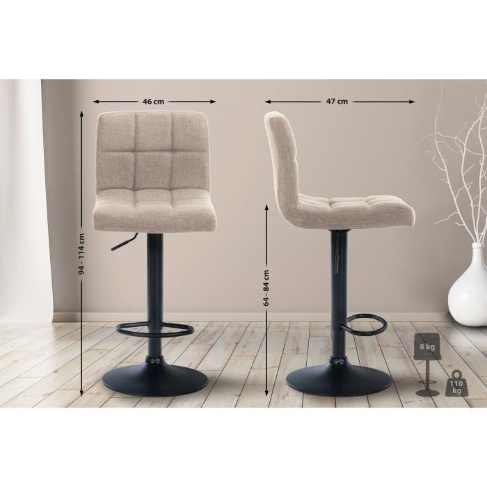 2er Set Barhocker HLO-CP242 Stoff schwarz ~ creme