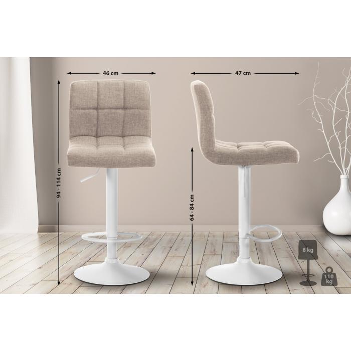 2er Set Barhocker HLO-CP242 Stoff wei ~ creme