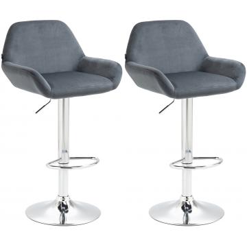 2er Set Barhocker HLO-CP8 Samt chrom ~ dunkelgrau