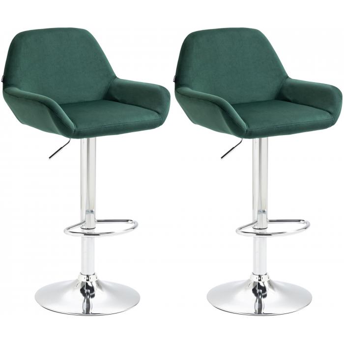 2er Set Barhocker HLO-CP8 Samt chrom ~ dunkelgrn