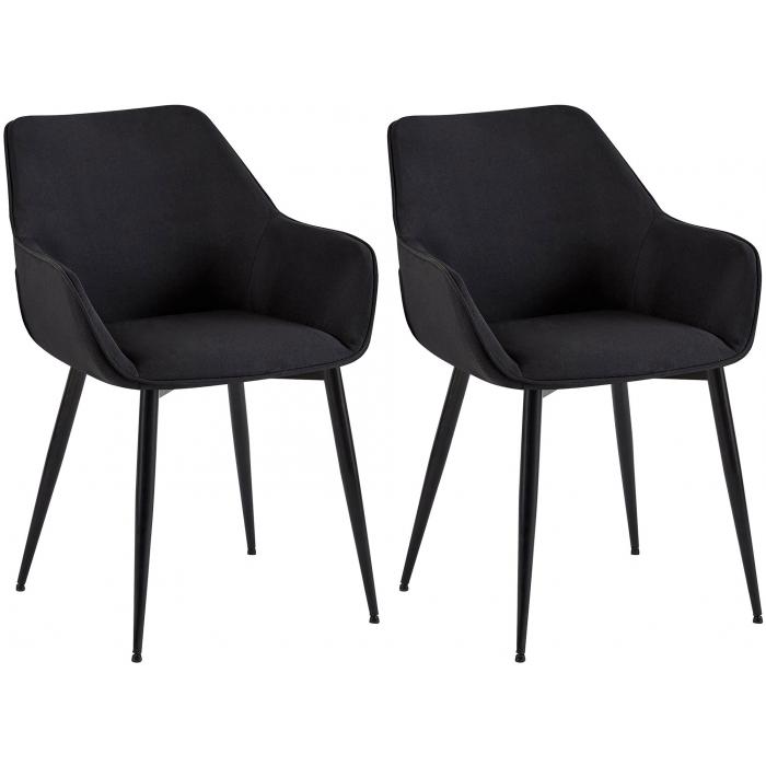 2er Set Esszimmerstuhl HLO-CP9 Stoff ~ schwarz