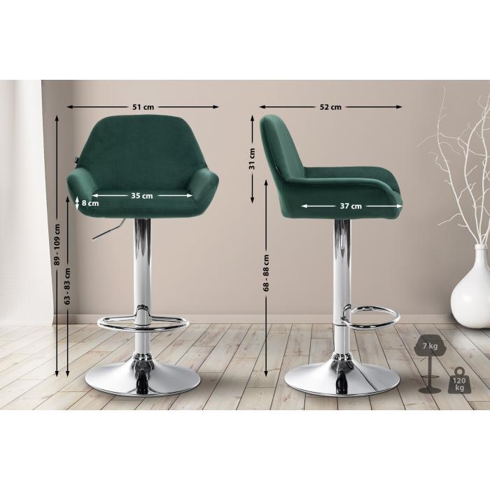2er Set Barhocker HLO-CP8 Samt chrom ~ dunkelgrn