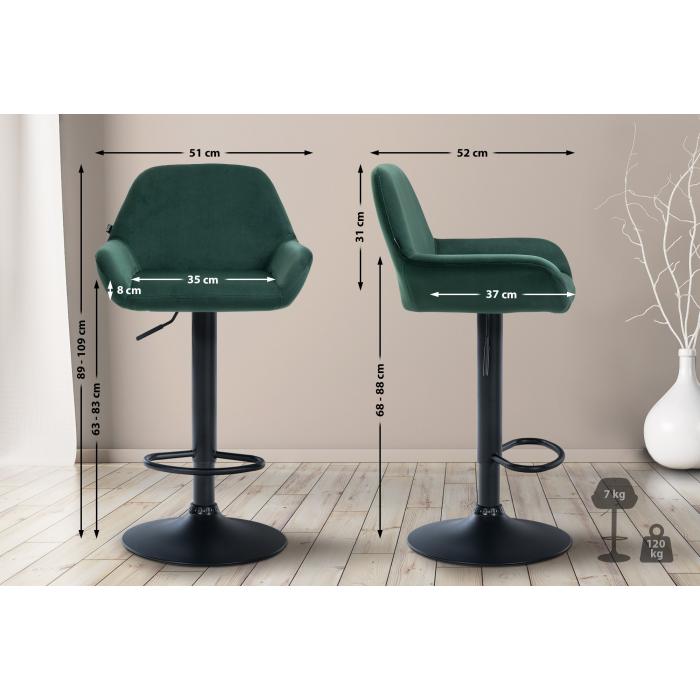 2er Set Barhocker HLO-CP8 Samt schwarz ~ dunkelgrn