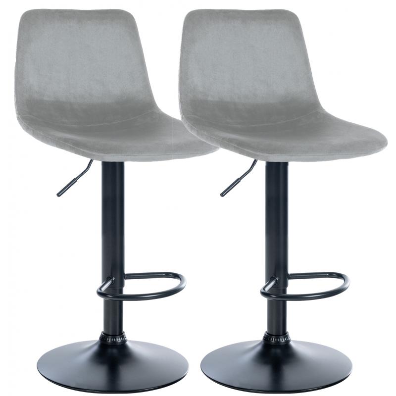 2er Set Barhocker HLO-CP252 Samt Schwarz ~ grau
