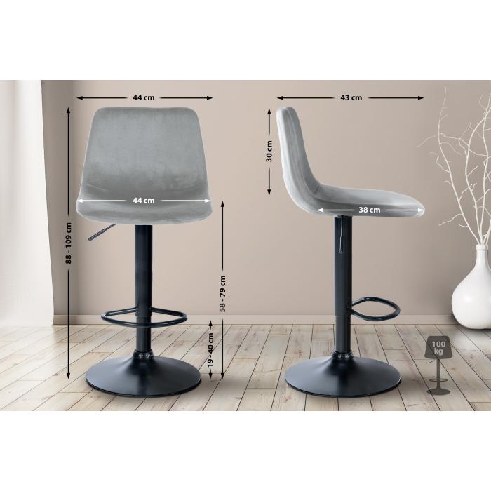 2er Set Barhocker HLO-CP252 Samt Schwarz ~ grau