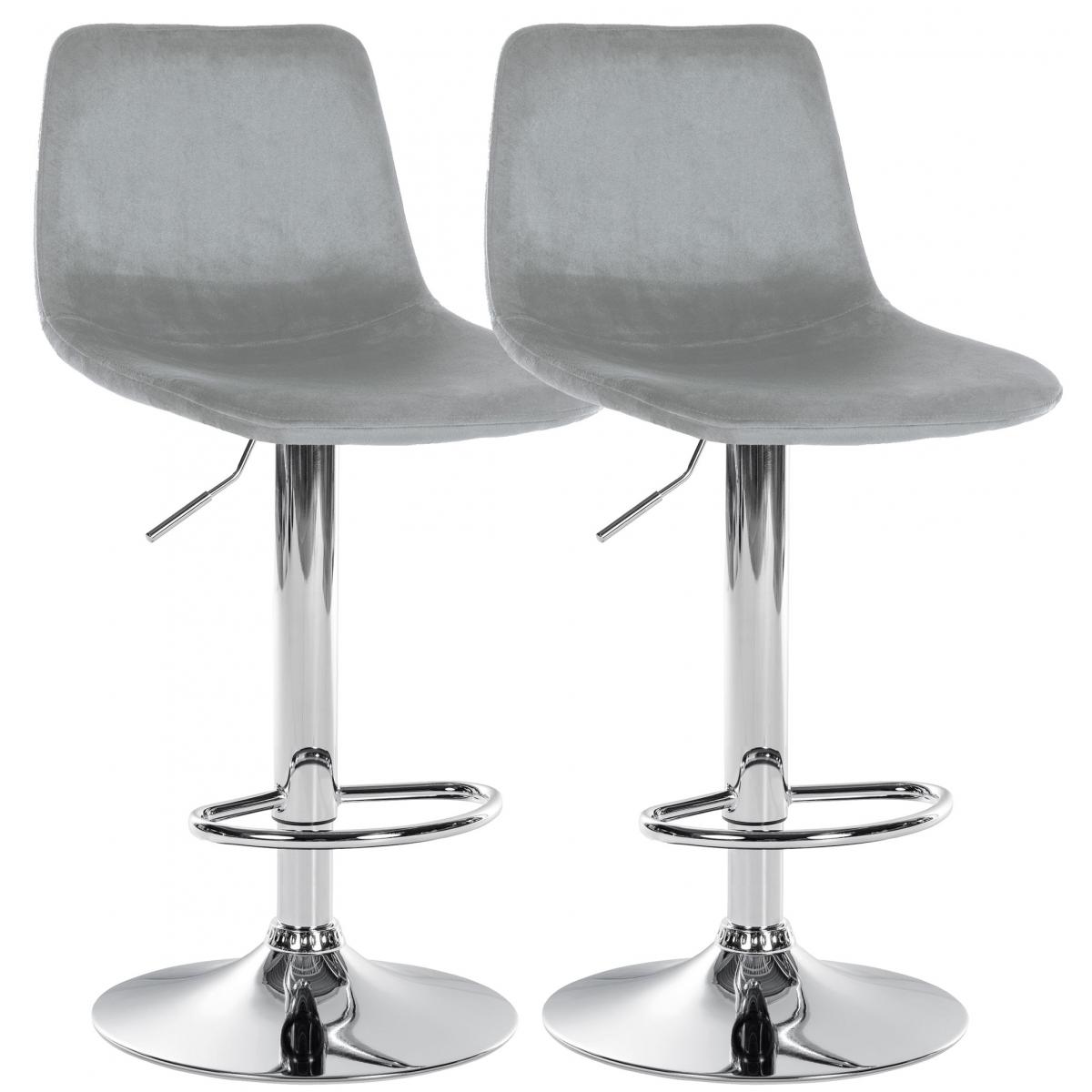 2er Set Barhocker HLO-CP252 Samt Chrom ~ grau