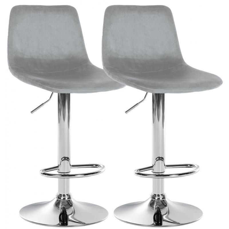 2er Set Barhocker HLO-CP252 Samt Chrom ~ grau