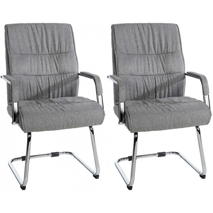 2er Set Besucherstuhl HLO-CP113 Stoff ~ hellgrau