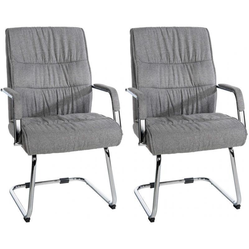 2er Set Besucherstuhl HLO-CP113 Stoff ~ hellgrau