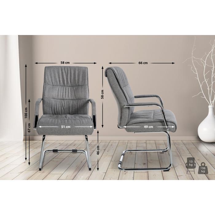 2er Set Besucherstuhl HLO-CP113 Stoff ~ hellgrau