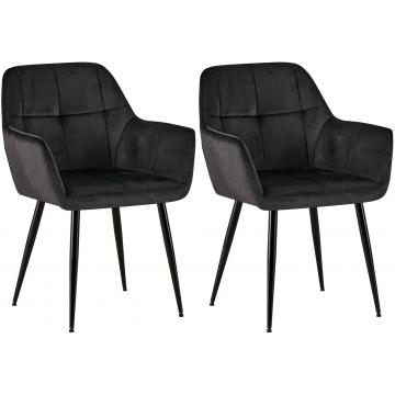 2er Set Esszimmerstuhl HLO-CP15 Samt ~ schwarz