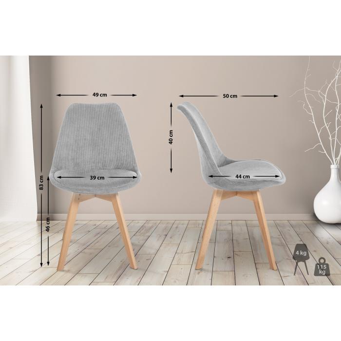 4er Set Stuhl HLO-CP44 Cord ~ hellgrau
