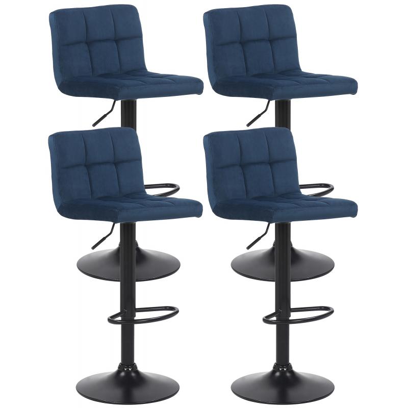 4er Set Barhocker HLO-CP64 Samt ~ blau