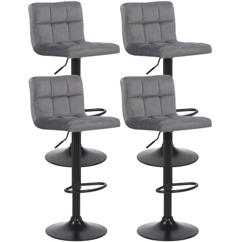 4er Set Barhocker HLO-CP64 Samt ~ grau