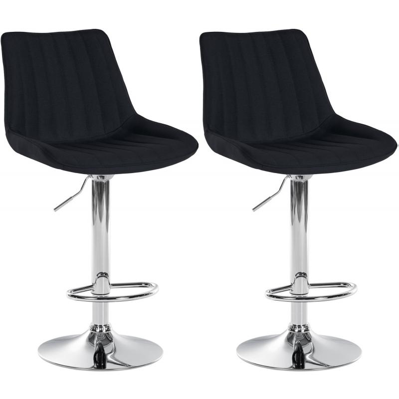 2er Set Barhocker HLO-CP295 Stoff chrom ~ schwarz