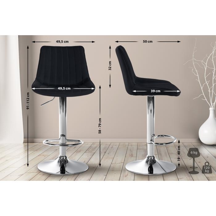2er Set Barhocker HLO-CP295 Stoff chrom ~ schwarz