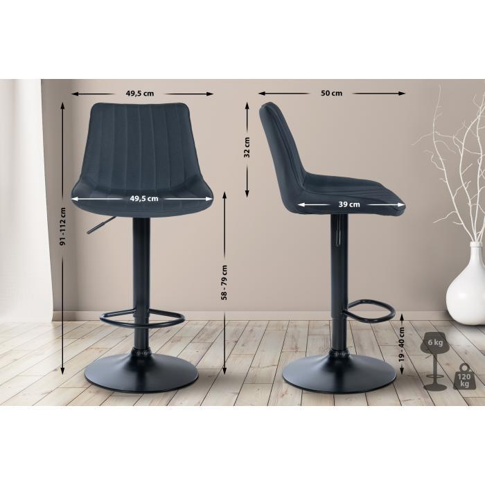 2er Set Barhocker HLO-CP295 Stoff schwarz ~ dunkelgrau