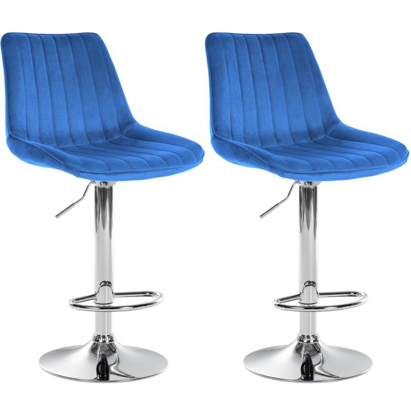 2er Set Barhocker HLO-CP296 Samt chrom ~ blau