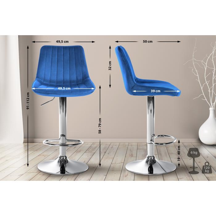 2er Set Barhocker HLO-CP296 Samt chrom ~ blau