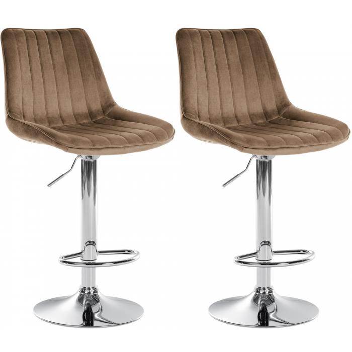 2er Set Barhocker HLO-CP296 Samt chrom ~ braun