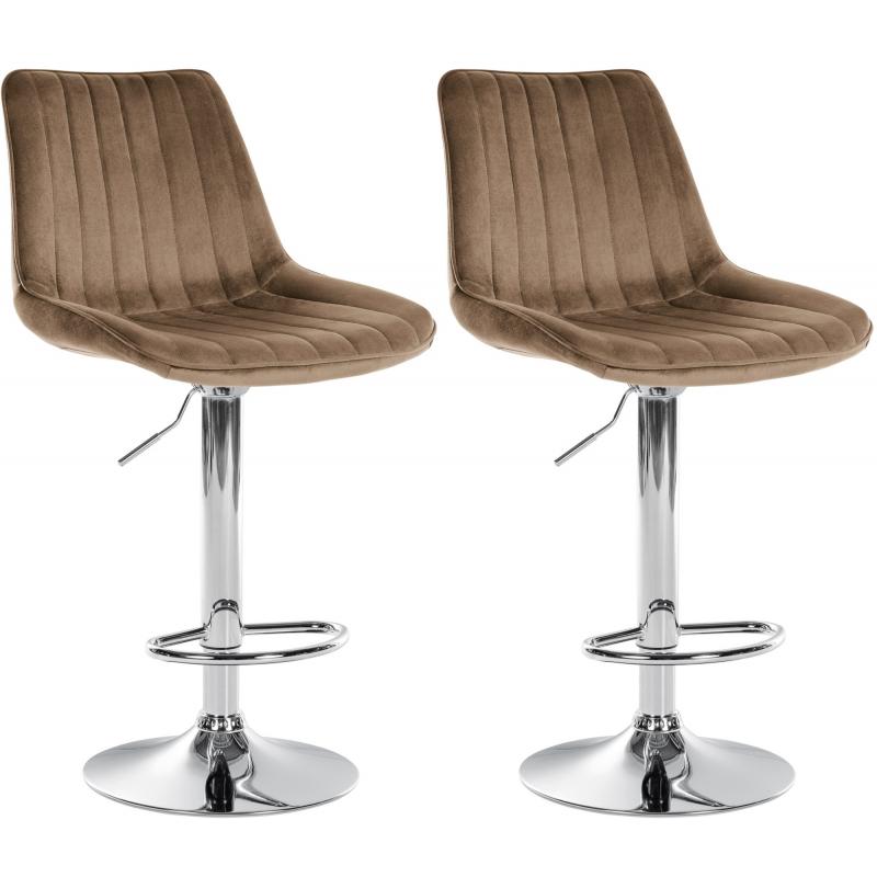 2er Set Barhocker HLO-CP296 Samt chrom ~ braun