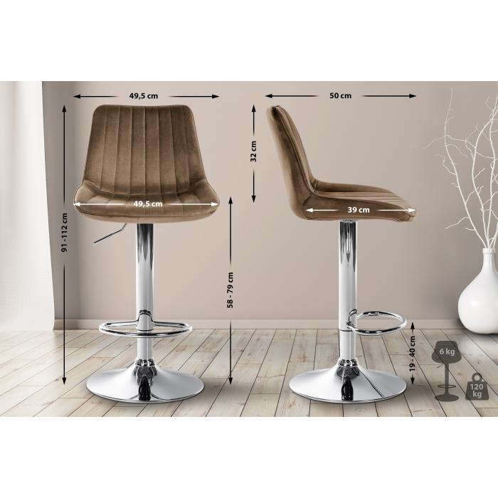 2er Set Barhocker HLO-CP296 Samt chrom ~ braun