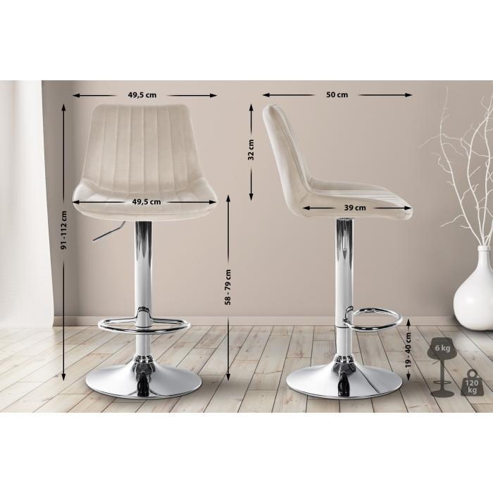 2er Set Barhocker HLO-CP296 Samt chrom ~ creme