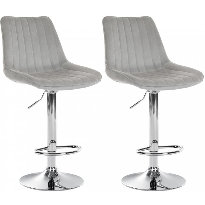 2er Set Barhocker HLO-CP296 Samt chrom ~ grau