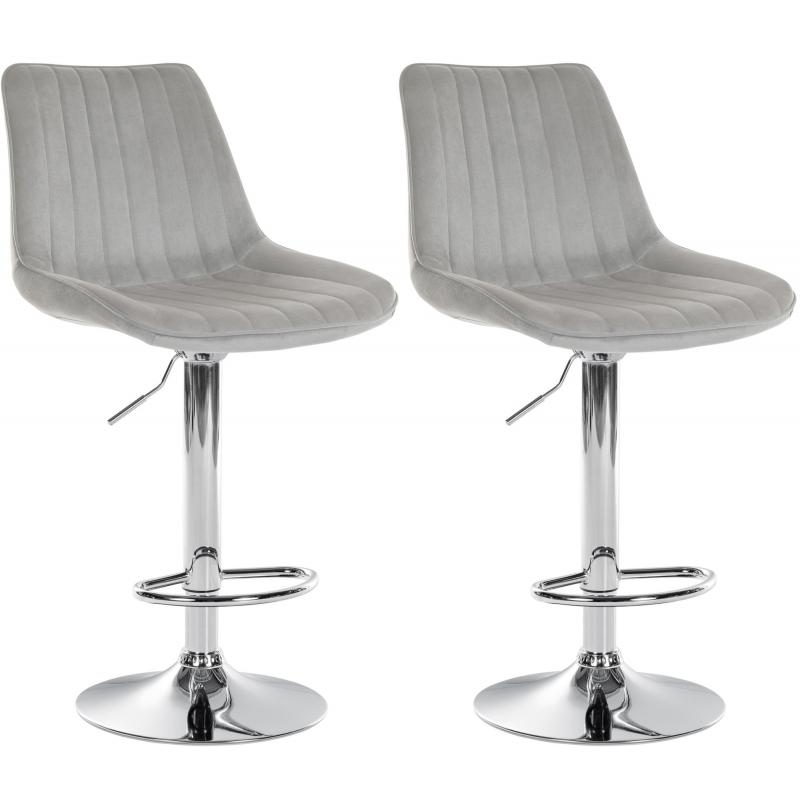 2er Set Barhocker HLO-CP296 Samt chrom ~ grau