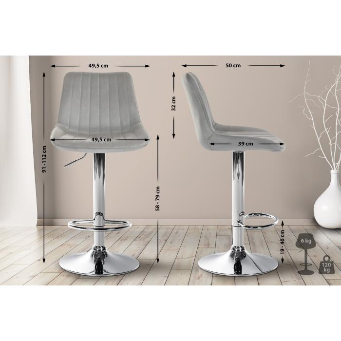 2er Set Barhocker HLO-CP296 Samt chrom ~ grau