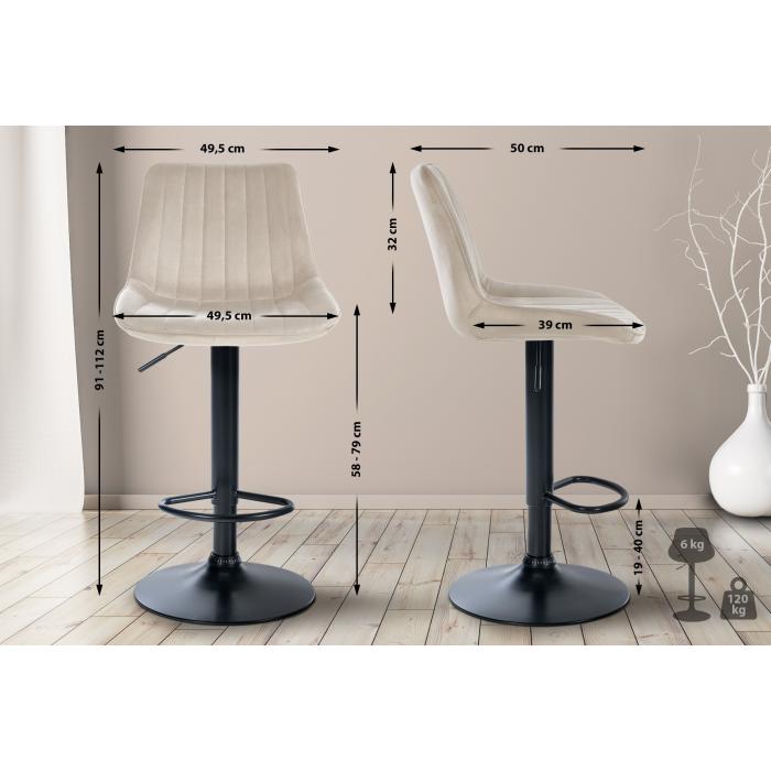 2er Set Barhocker HLO-CP296 Samt schwarz ~ creme