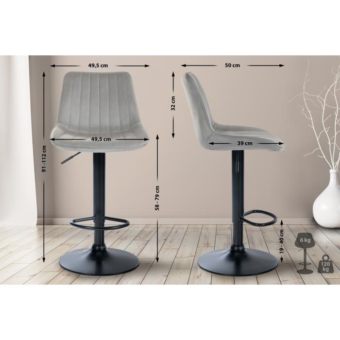 2er Set Barhocker HLO-CP296 Samt schwarz ~ grau