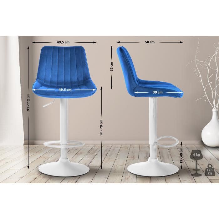 2er Set Barhocker HLO-CP296 Samt wei ~ blau