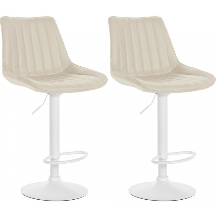 2er Set Barhocker HLO-CP294 Kunstleder weiß ~ creme