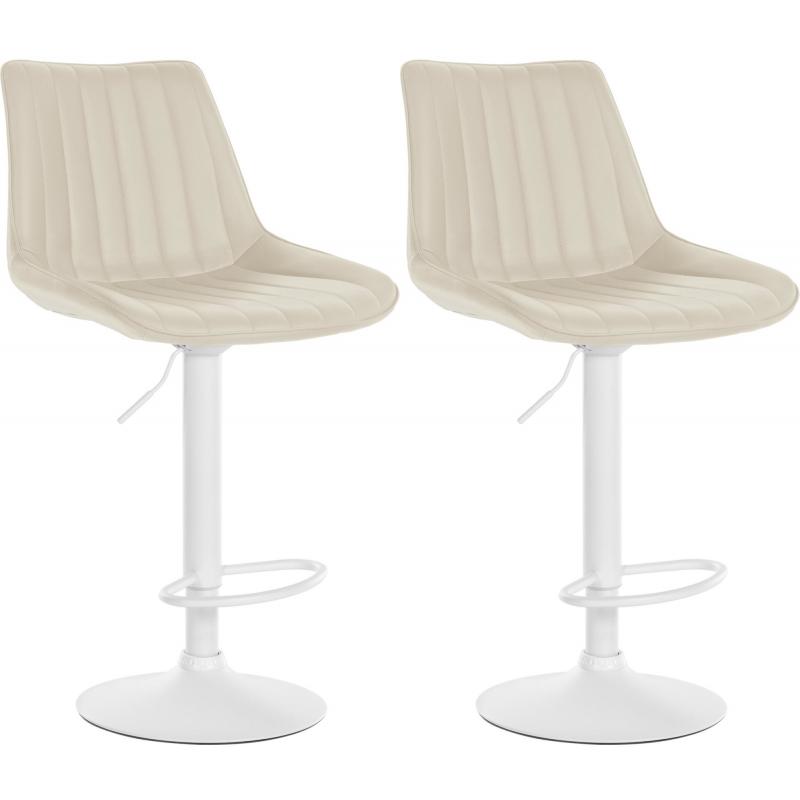 2er Set Barhocker HLO-CP294 Kunstleder weiß ~ creme
