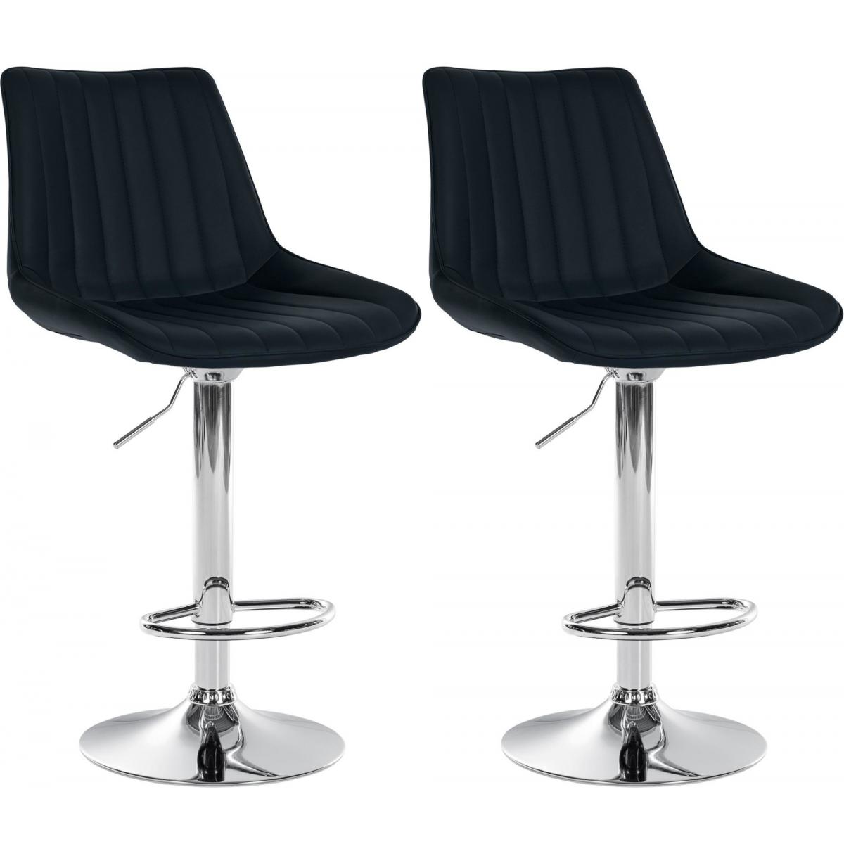 2er Set Barhocker HLO-CP294 Kunstleder chrom ~ schwarz
