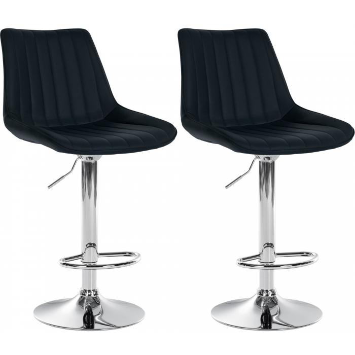 2er Set Barhocker HLO-CP294 Kunstleder chrom ~ schwarz