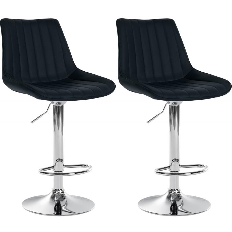 2er Set Barhocker HLO-CP294 Kunstleder chrom ~ schwarz