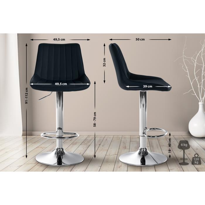 2er Set Barhocker HLO-CP294 Kunstleder chrom ~ schwarz