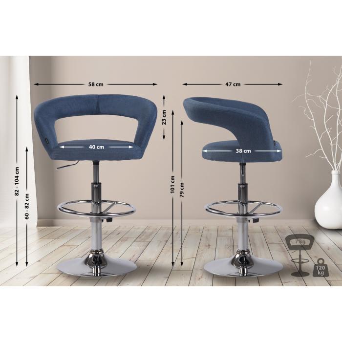 2er Set Barhocker HLO-CP263 Stoff ~ blau