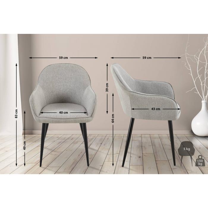2er Set Esszimmersthle HLO-CP12 Stoff ~ grau