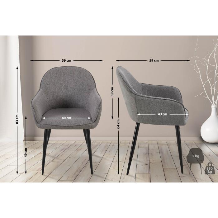 2er Set Esszimmersthle HLO-CP12 Stoff ~ dunkelgrau