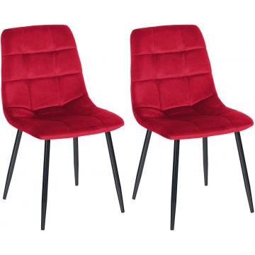 2er Set Esszimmerstuhl HLO-CP5 Samt ~ rot